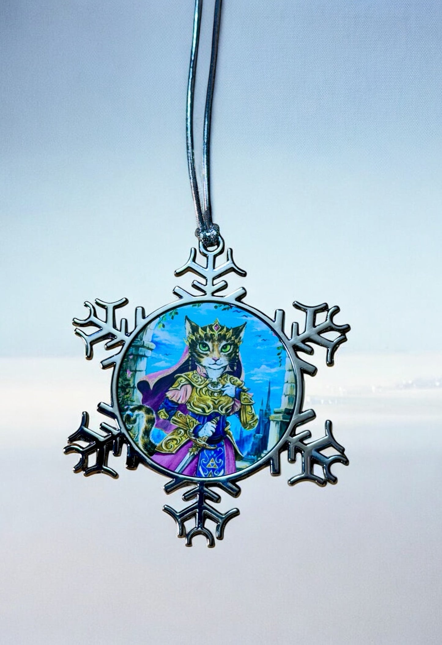 ORNAMENT 3"x 3" Silver Snowflake "Purrincess Zelda" (Image on both sides)