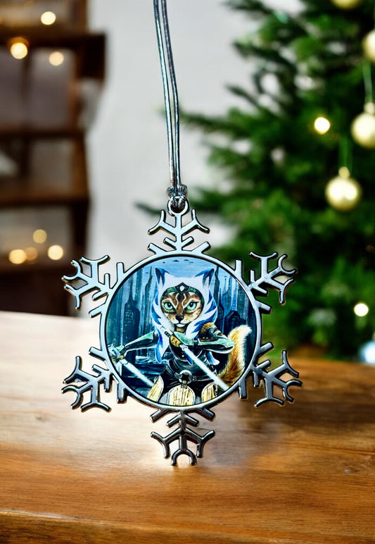 ORNAMENT 3"x 3" Silver Snowflake "Catsoka Tano" (Image on both sides)