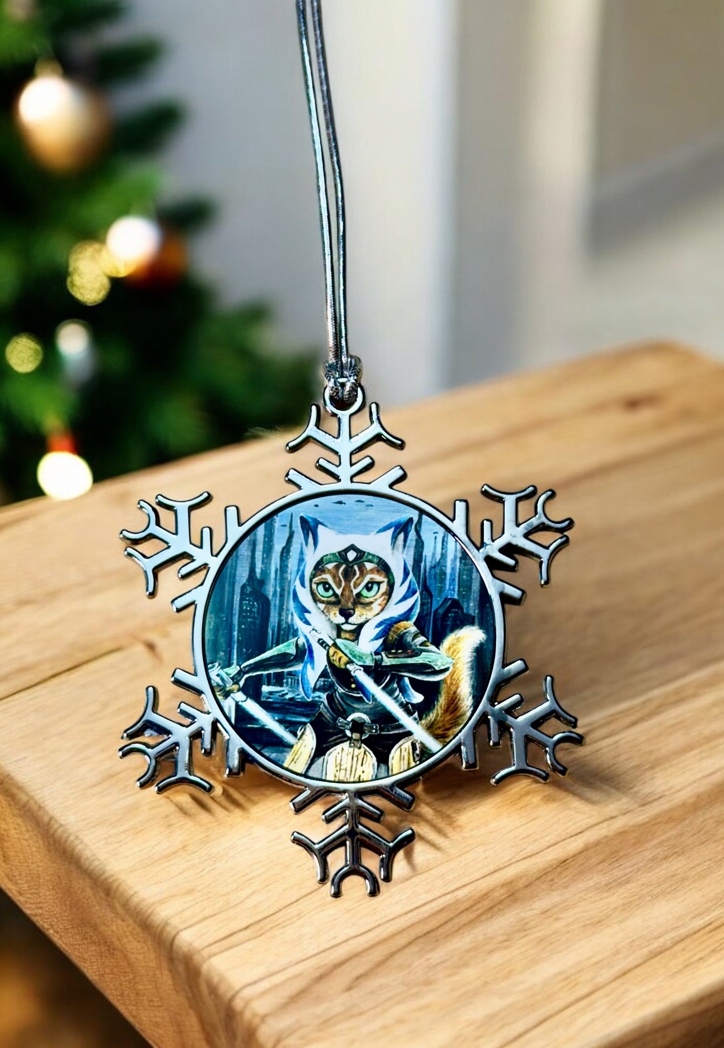 ORNAMENT 3"x 3" Silver Snowflake "Catsoka Tano" (Image on both sides)