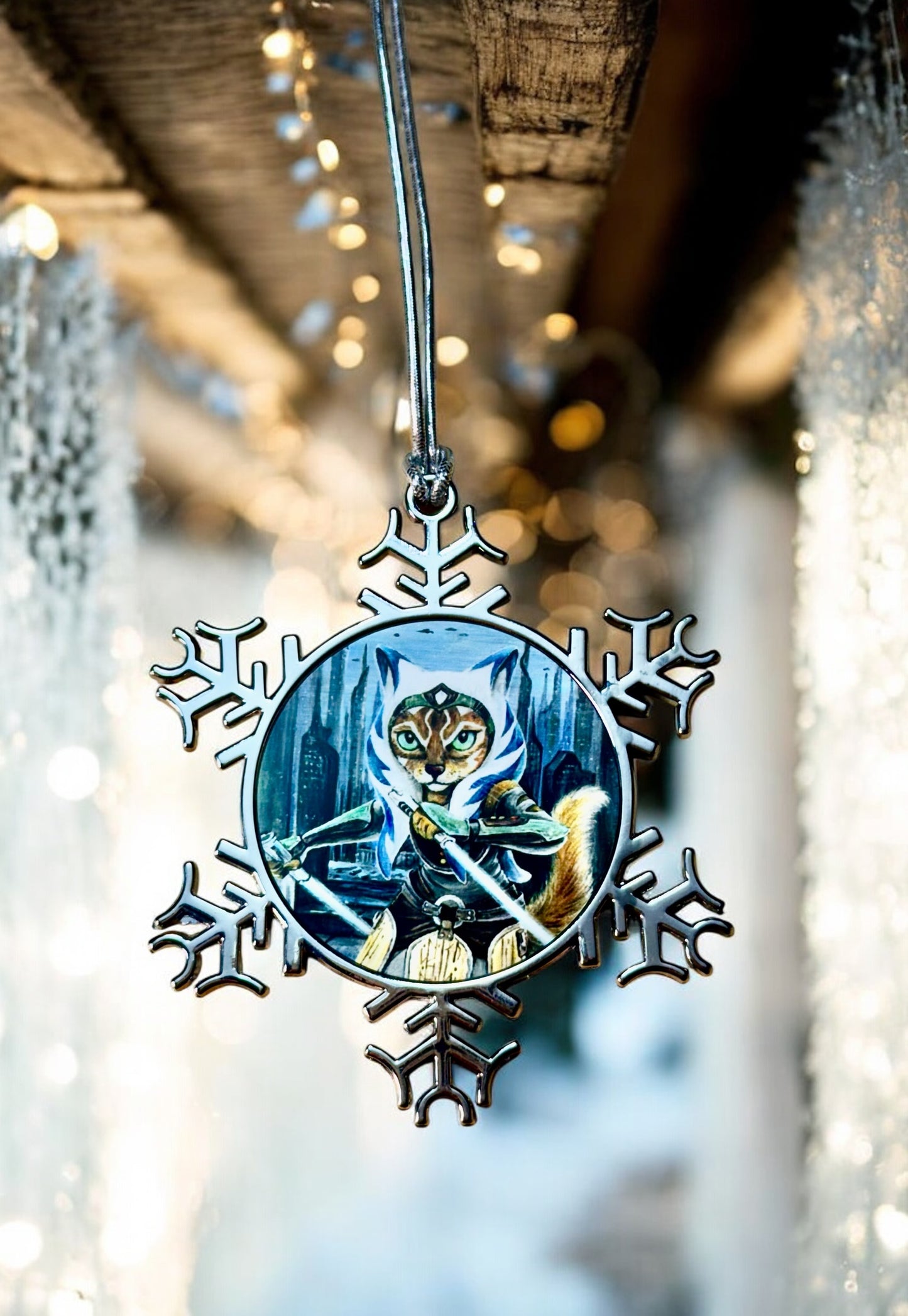 ORNAMENT 3"x 3" Silver Snowflake "Catsoka Tano" (Image on both sides)