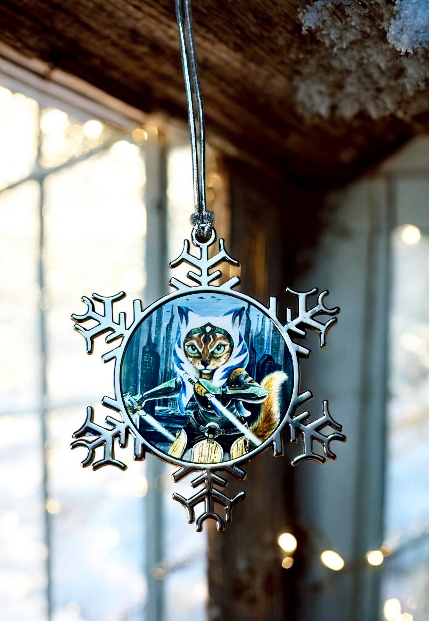 ORNAMENT 3"x 3" Silver Snowflake "Catsoka Tano" (Image on both sides)