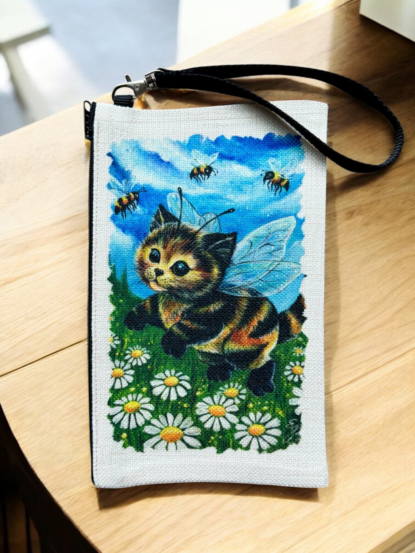 Linen Wallet "Kitty Bee" (image on both sides)