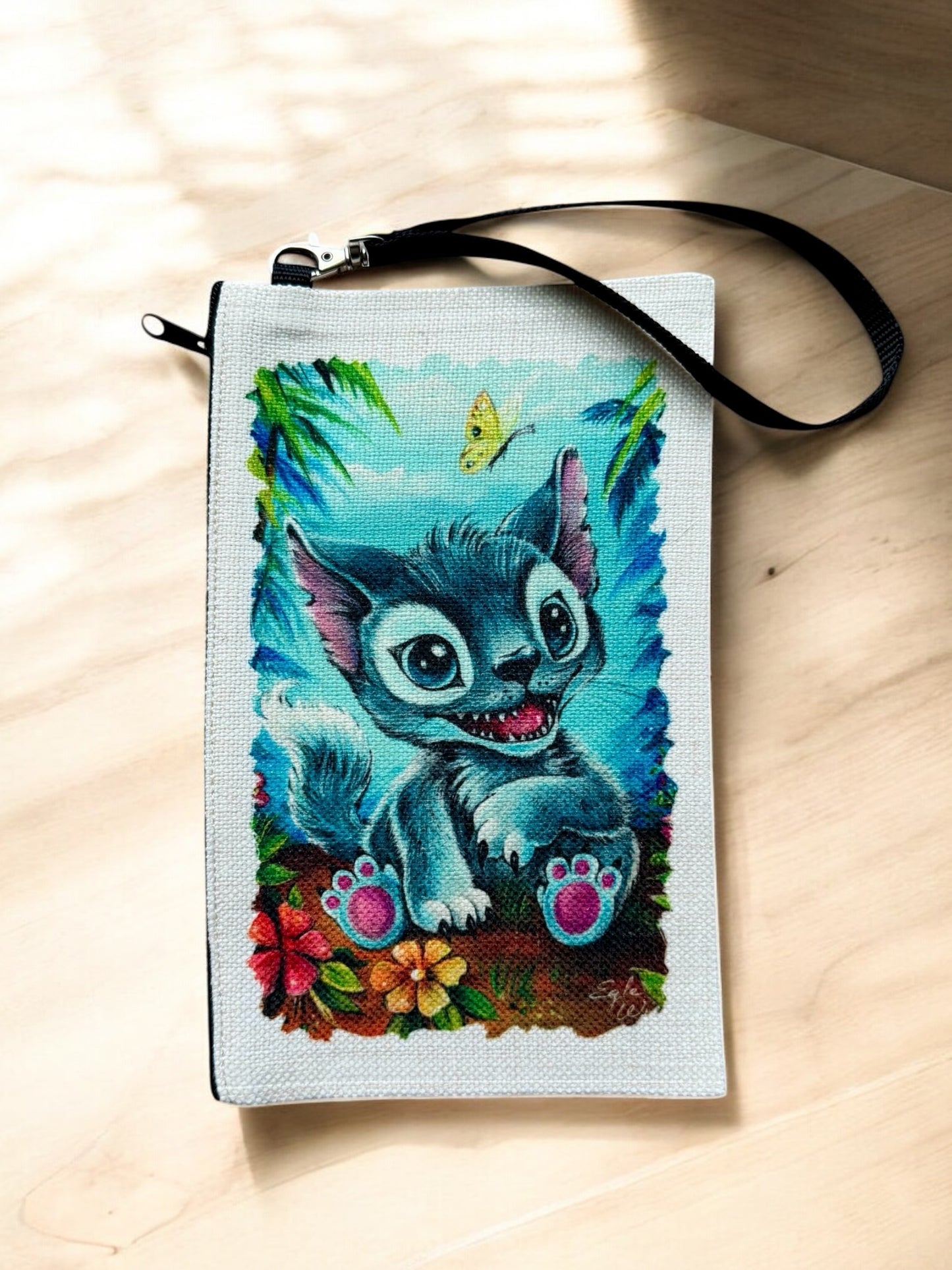 Linen Wallet "Kitty Stitch" (image on both sides)