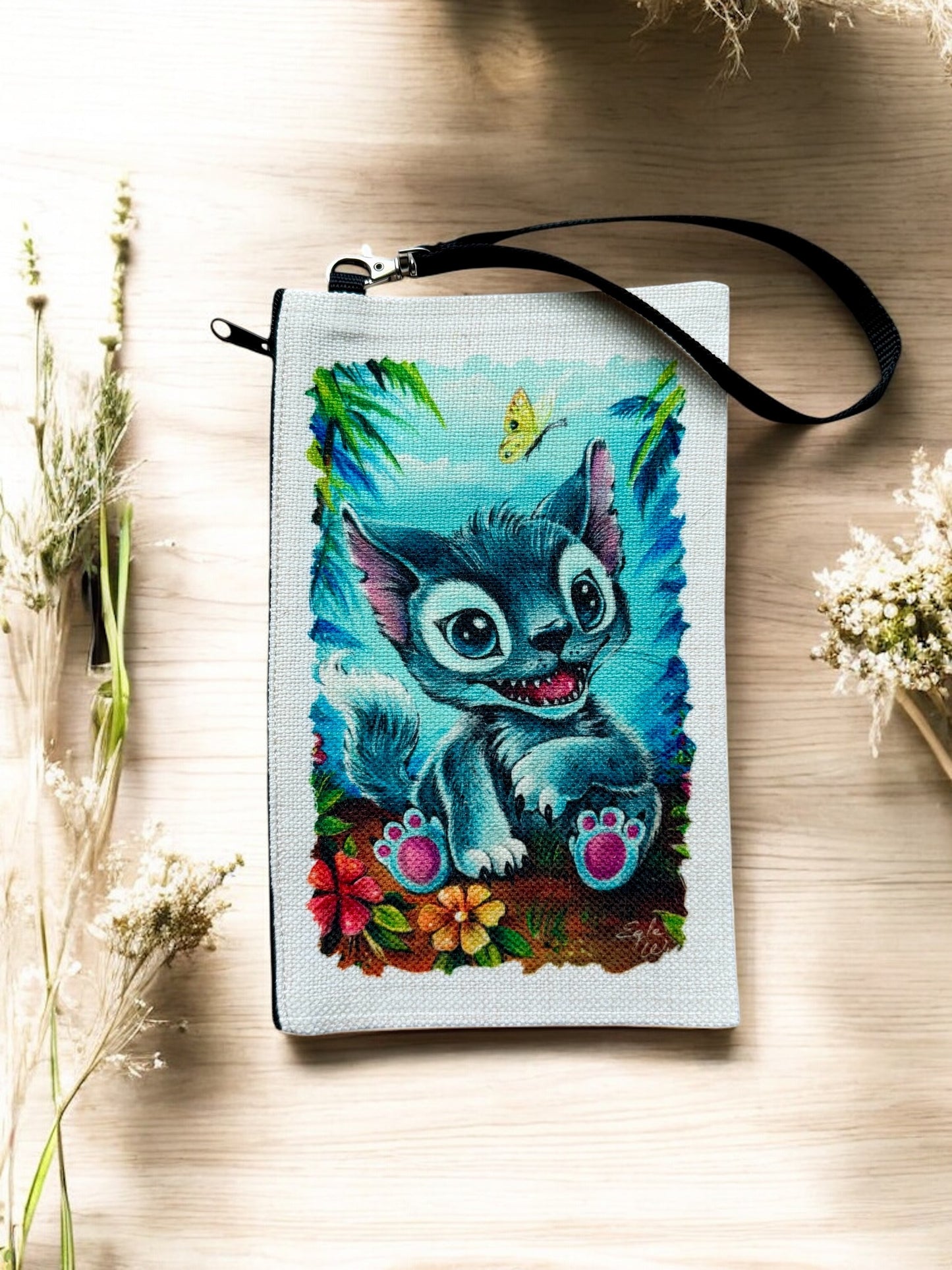 Linen Wallet "Kitty Stitch" (image on both sides)