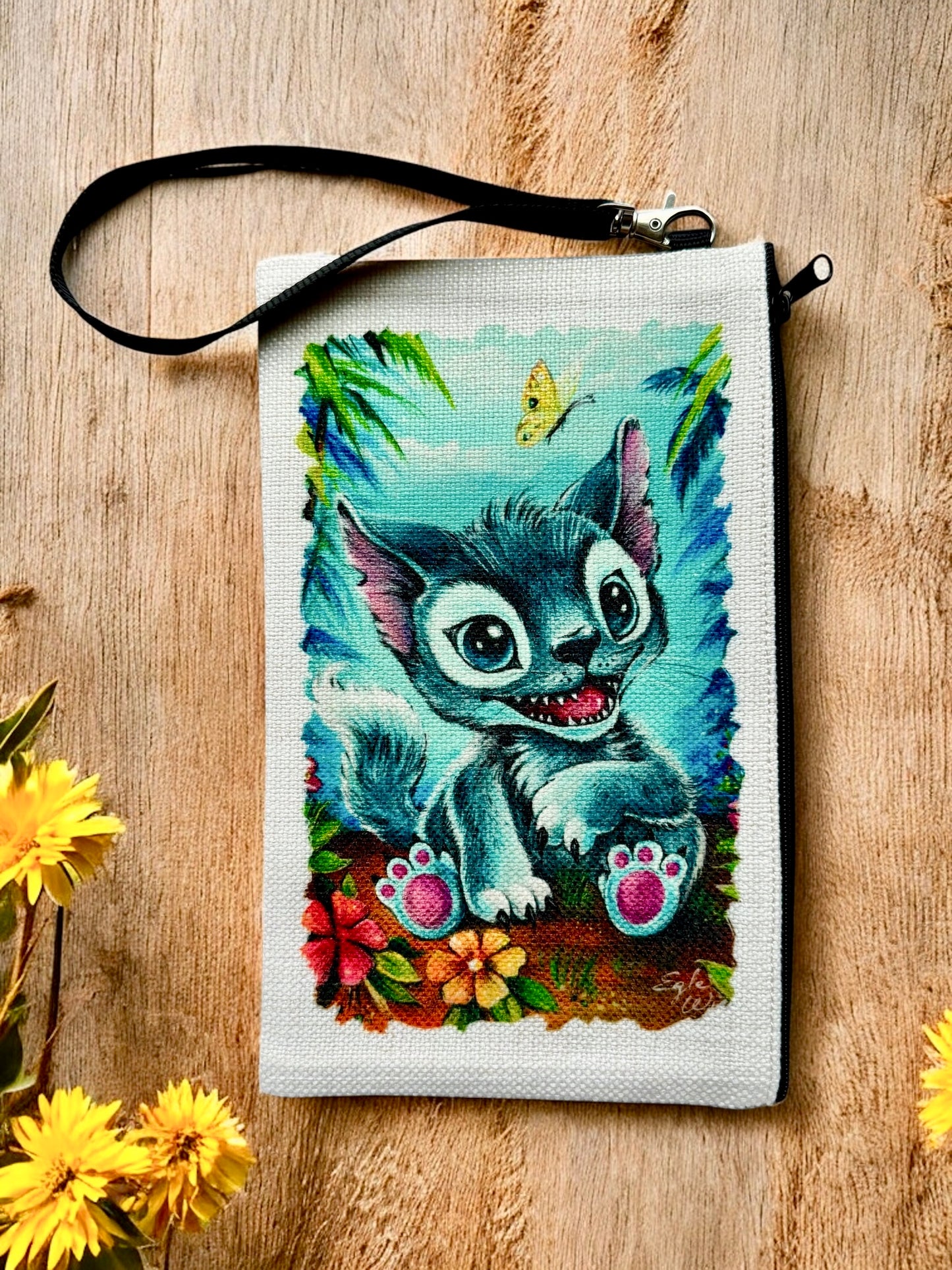 Linen Wallet "Kitty Stitch" (image on both sides)