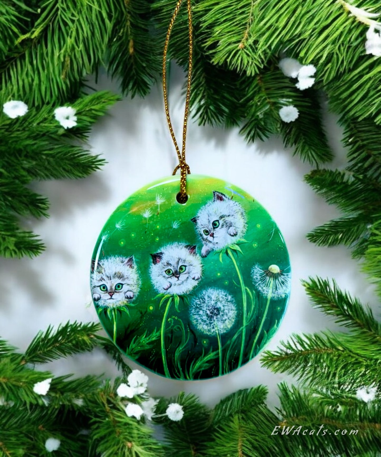 ORNAMENT Porcelain 3"x 3" Round "Kittylions"