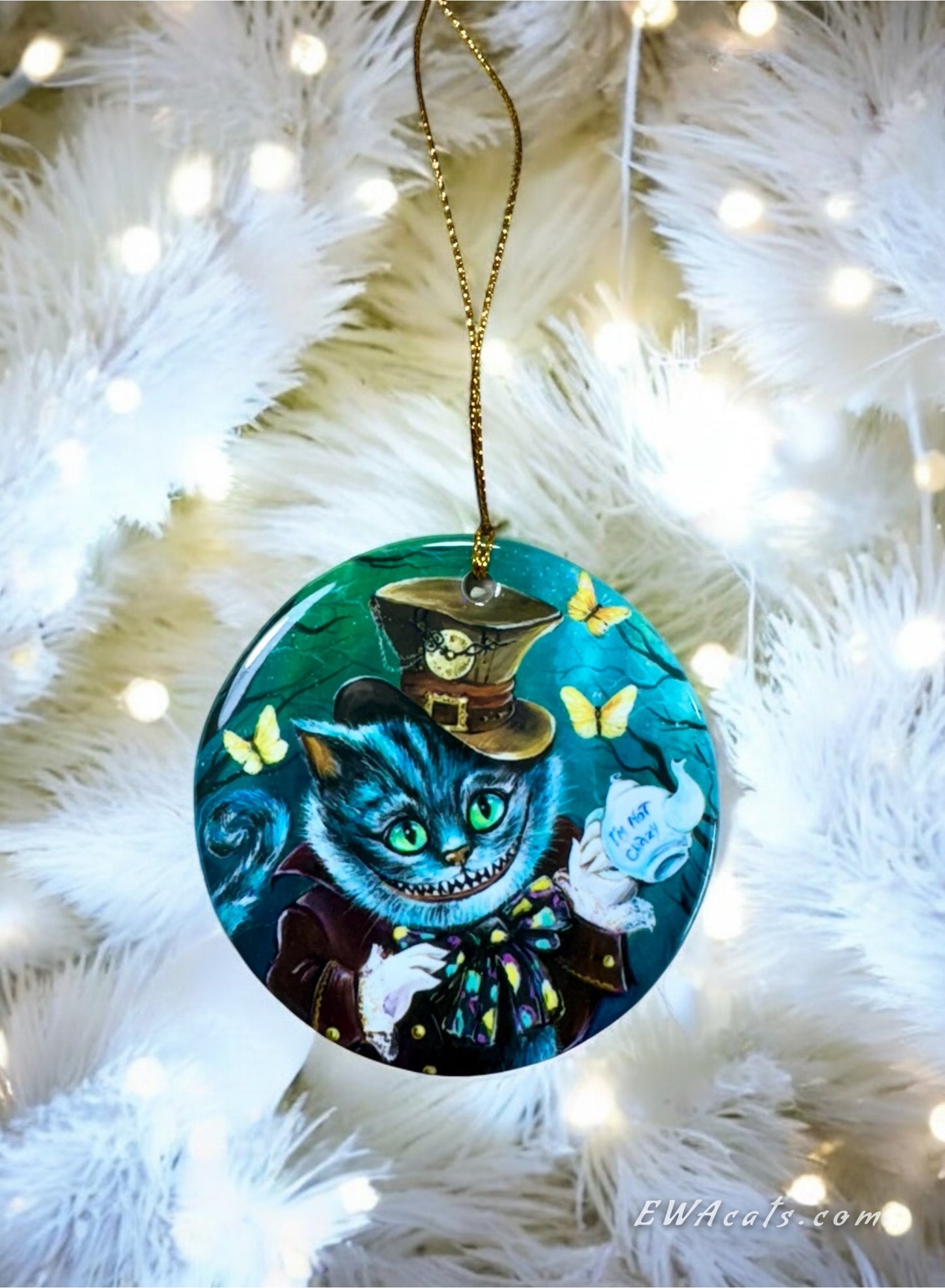 ORNAMENT Porcelain 3"x 3" Round "Steampunk Cheshi"