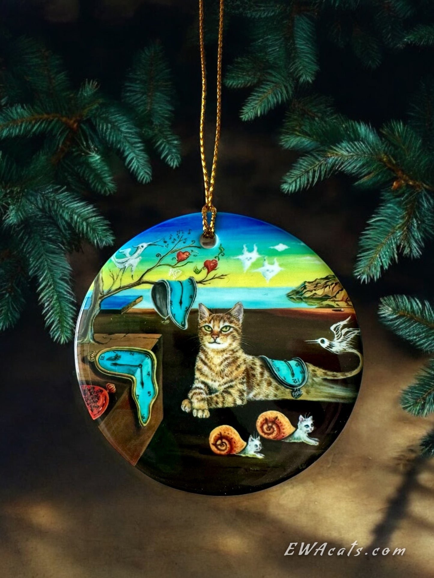 ORNAMENT Porcelain 3"x 3" Round "The Purrfect Time"