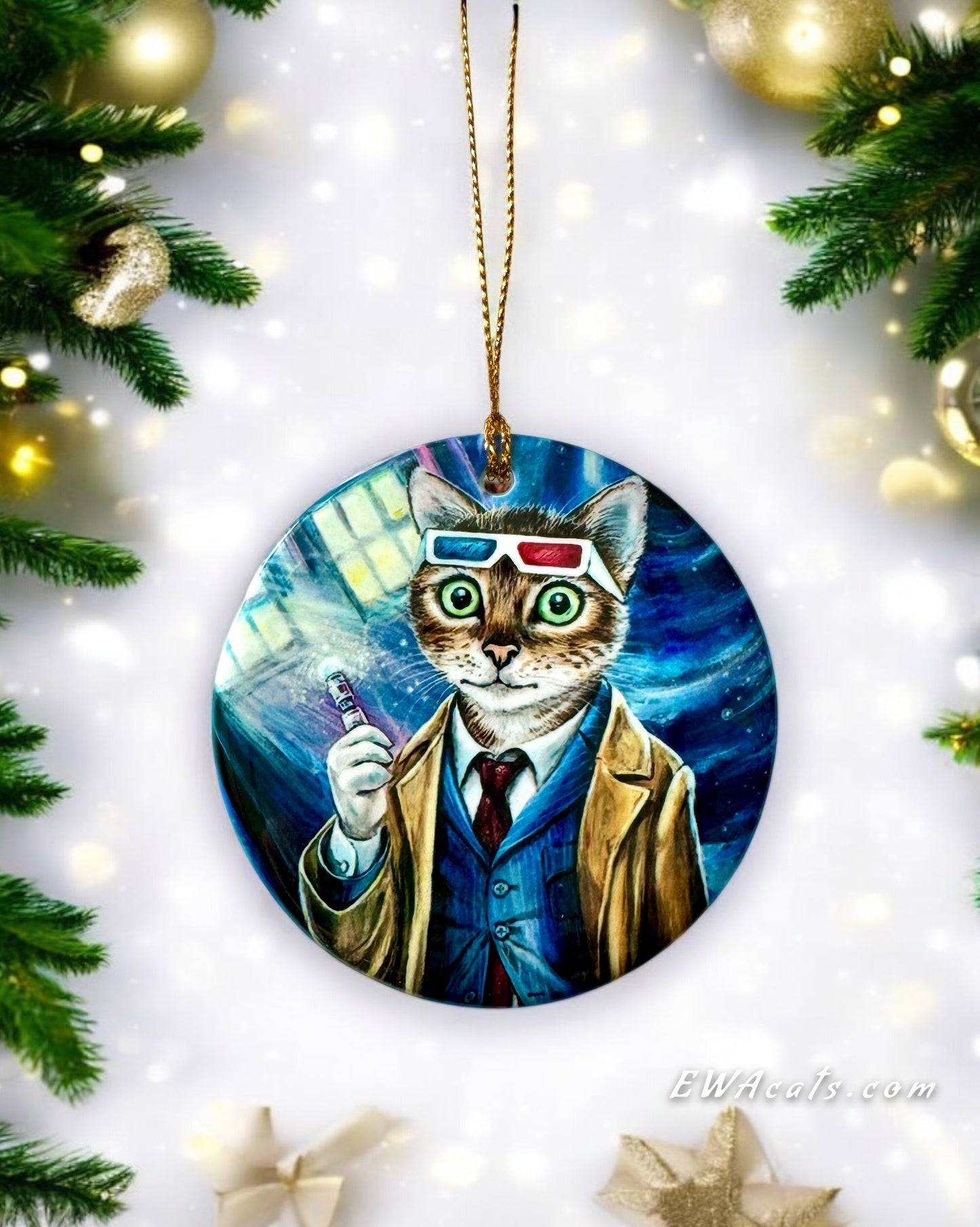 ORNAMENT Porcelain 3"x 3" Round "Doctor Mew"