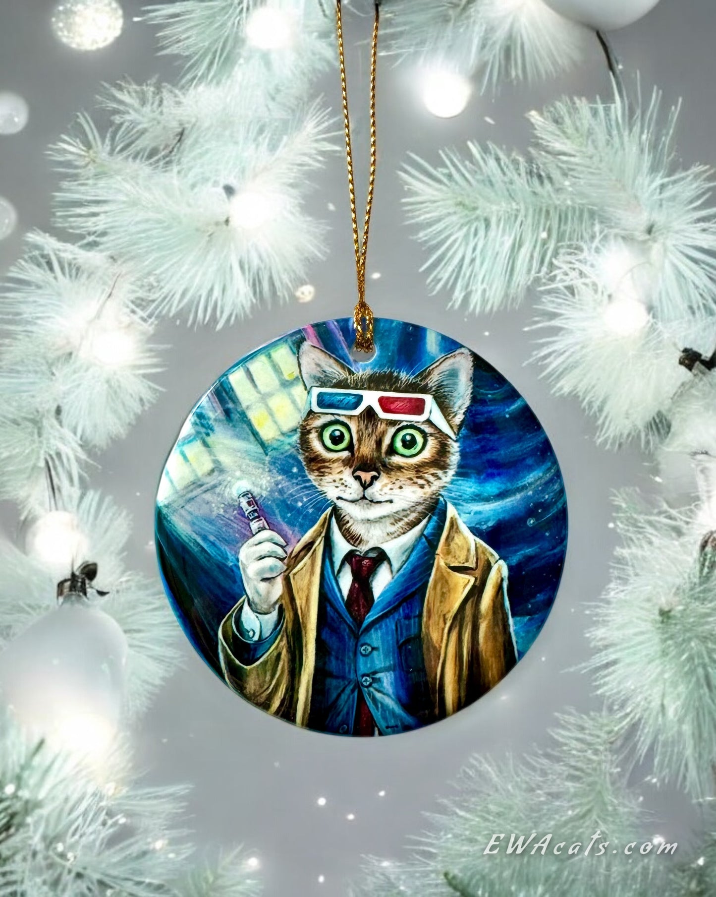 ORNAMENT Porcelain 3"x 3" Round "Doctor Mew"