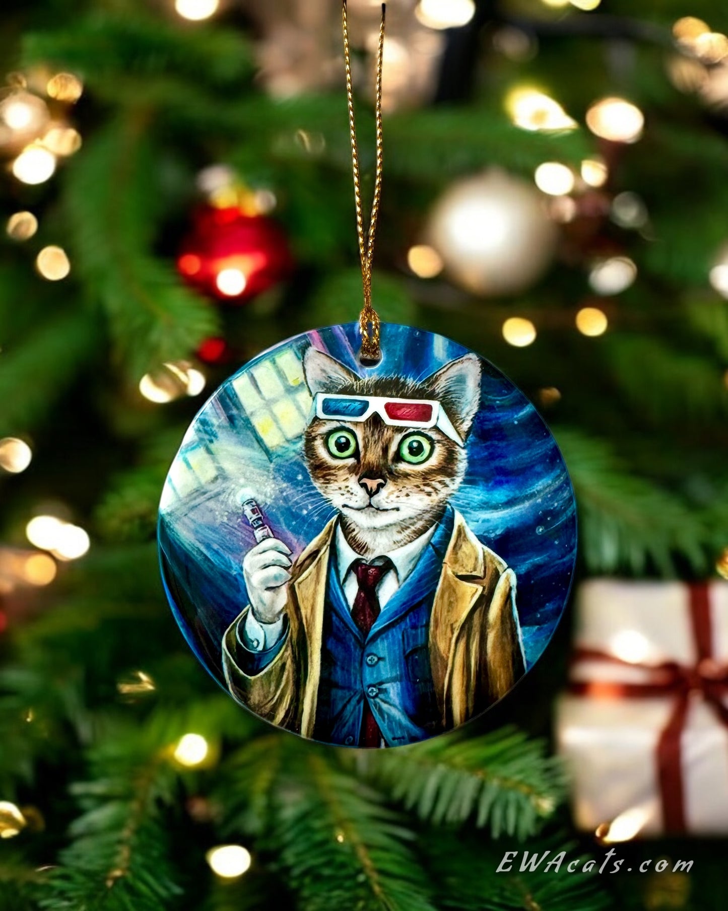 ORNAMENT Porcelain 3"x 3" Round "Doctor Mew"