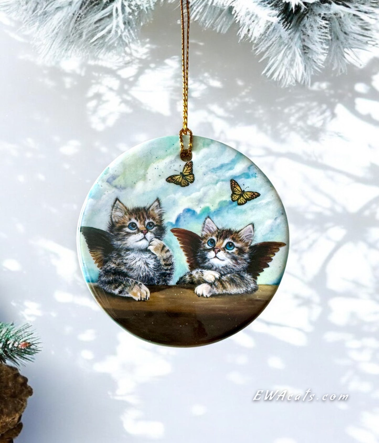 ORNAMENT Porcelain 3"x 3" Round "The Sistine Kittens"