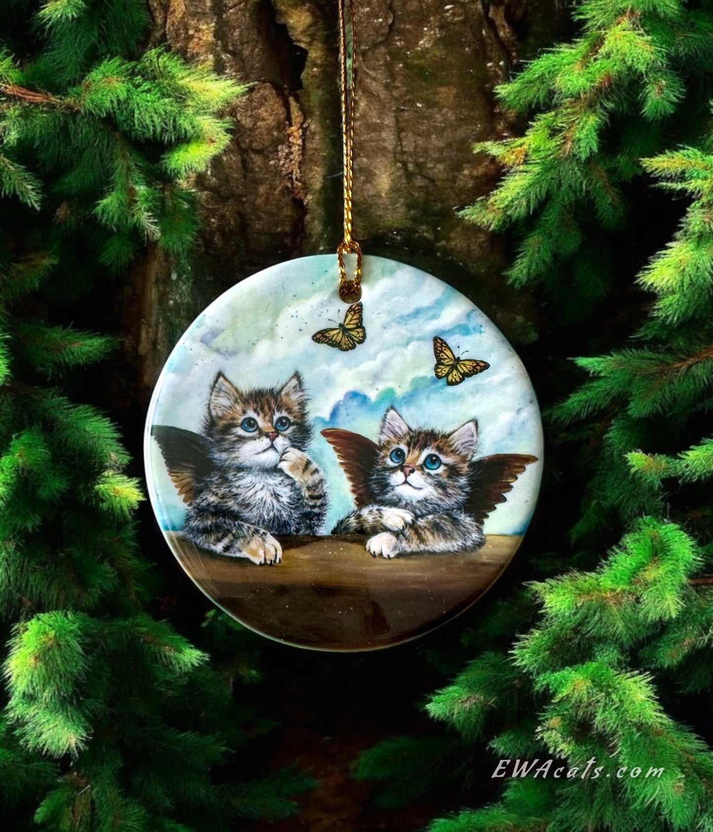 ORNAMENT Porcelain 3"x 3" Round "The Sistine Kittens"