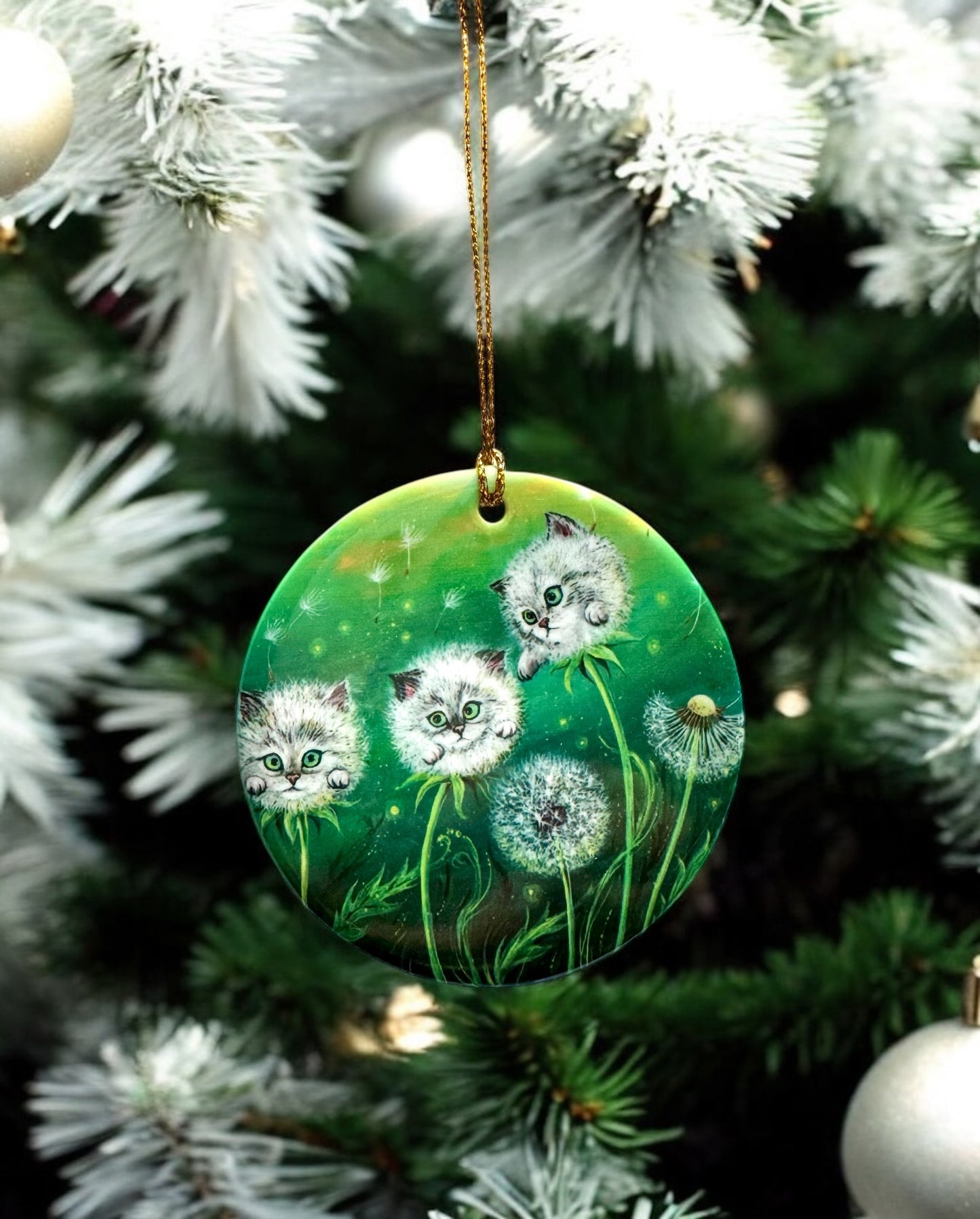 ORNAMENT Porcelain 3"x 3" Round "Kittylions"