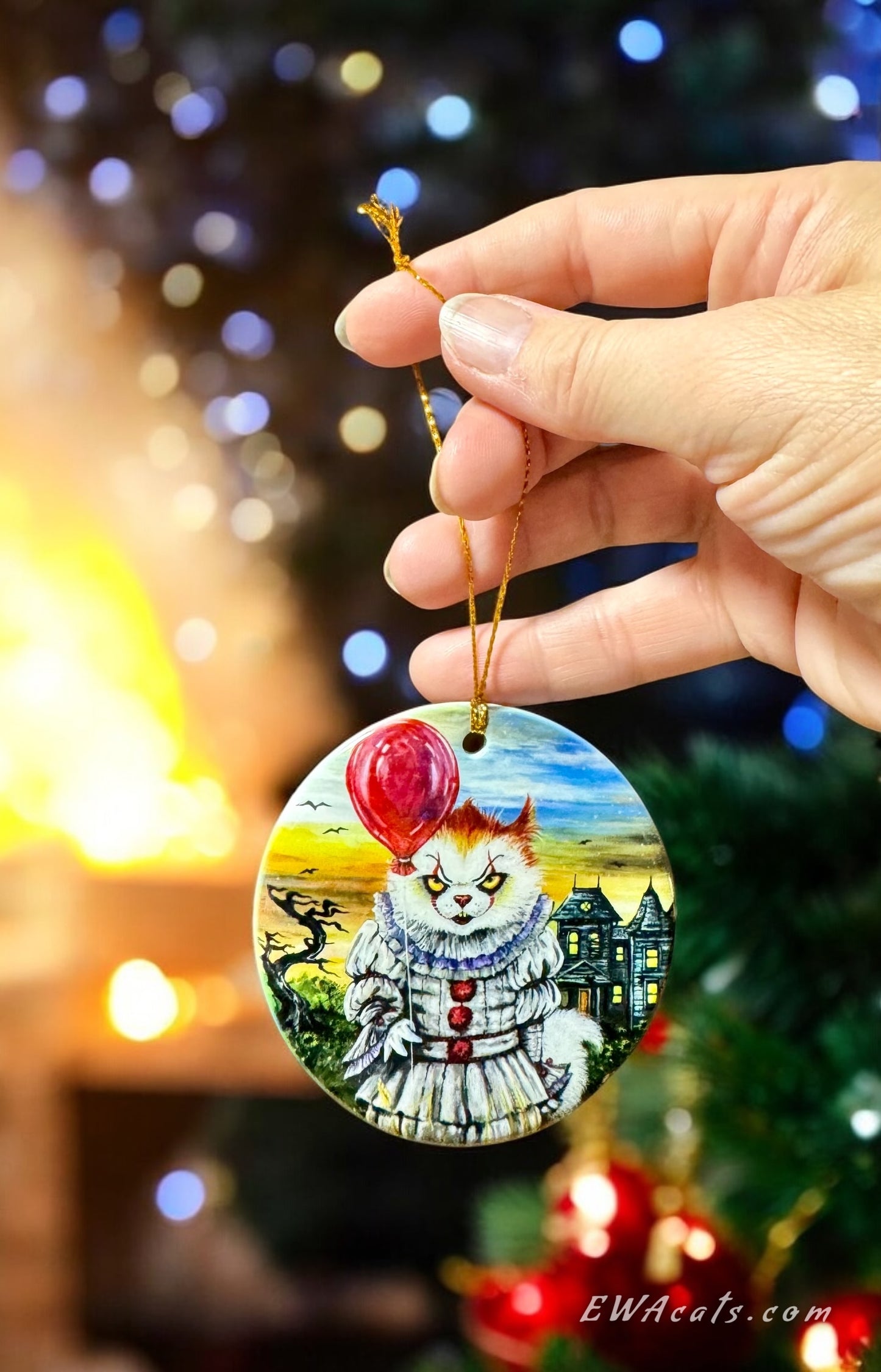 ORNAMENT Porcelain 3"x 3" Round "KittyWise the Purring Clown"