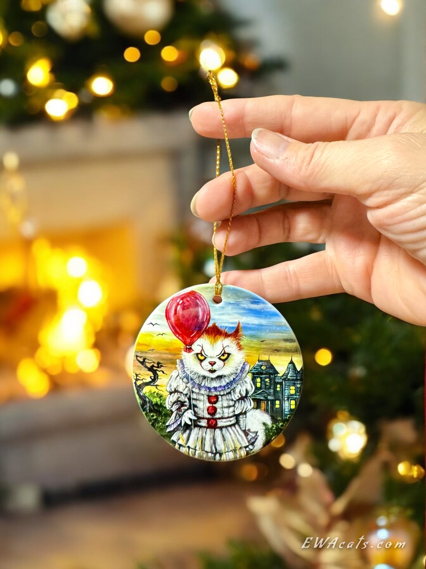 ORNAMENT Porcelain 3"x 3" Round "KittyWise the Purring Clown"