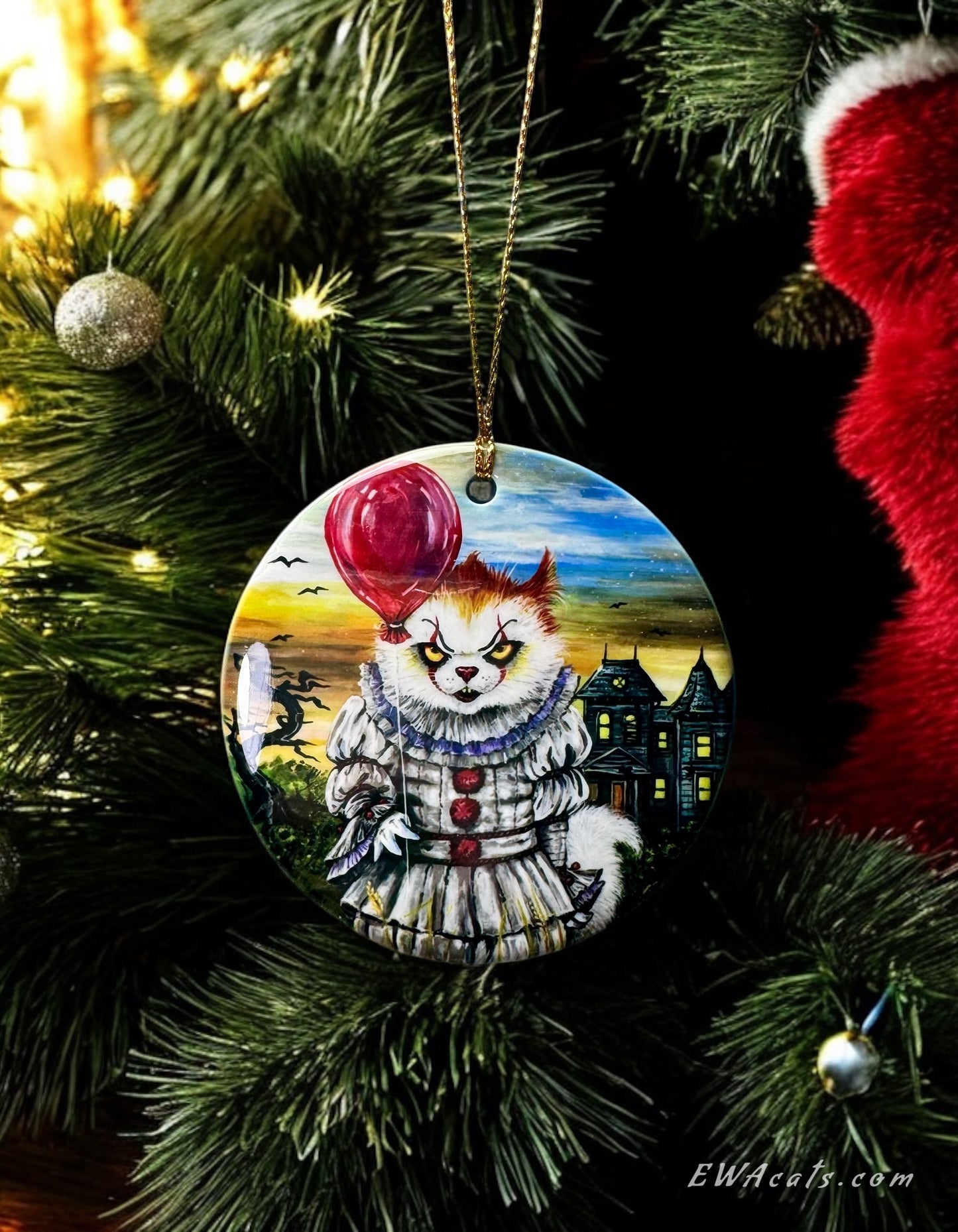 ORNAMENT Porcelain 3"x 3" Round "KittyWise the Purring Clown"