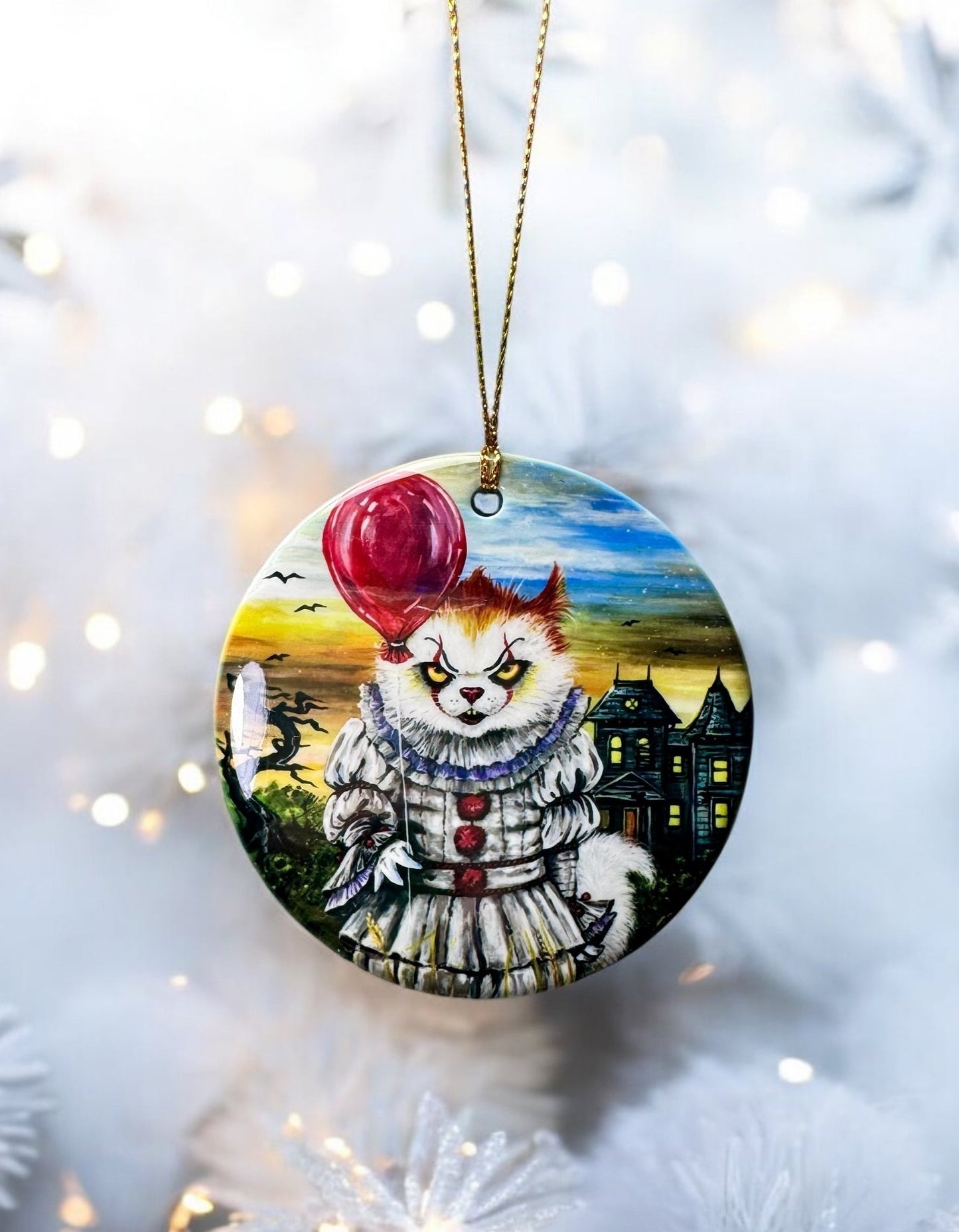 ORNAMENT Porcelain 3"x 3" Round "KittyWise the Purring Clown"