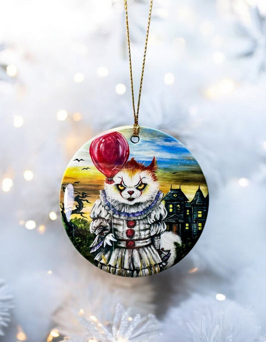 ORNAMENT Porcelain 3"x 3" Round "KittyWise the Purring Clown"