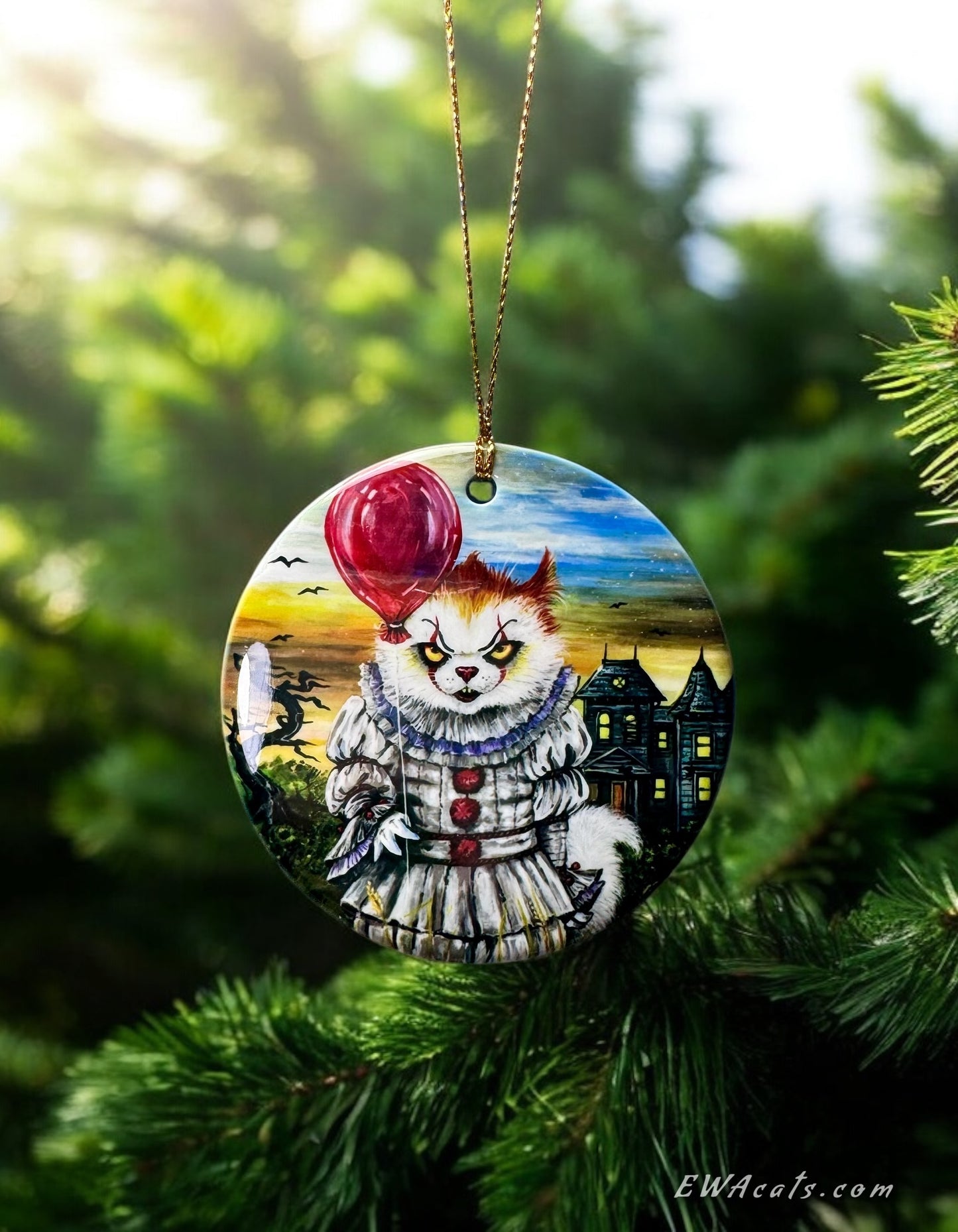 ORNAMENT Porcelain 3"x 3" Round "KittyWise the Purring Clown"