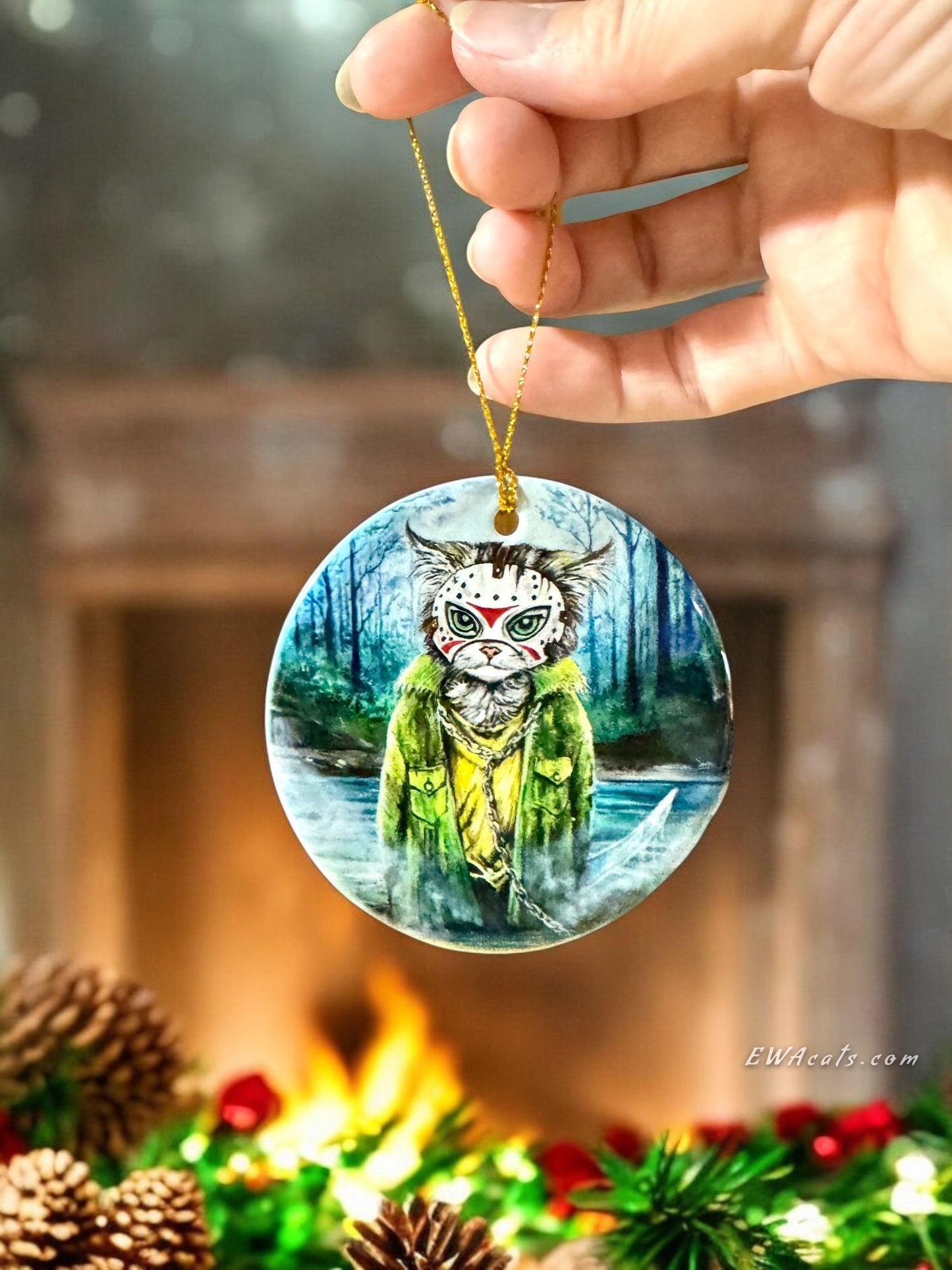 ORNAMENT Porcelain 3"x 3" Round "Jason MeowHiss"