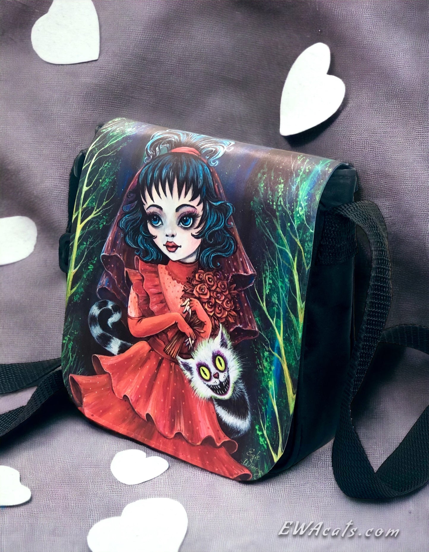 Shoulder Bag "Lydia and Her Beetle Kitty" with a Removable Flap