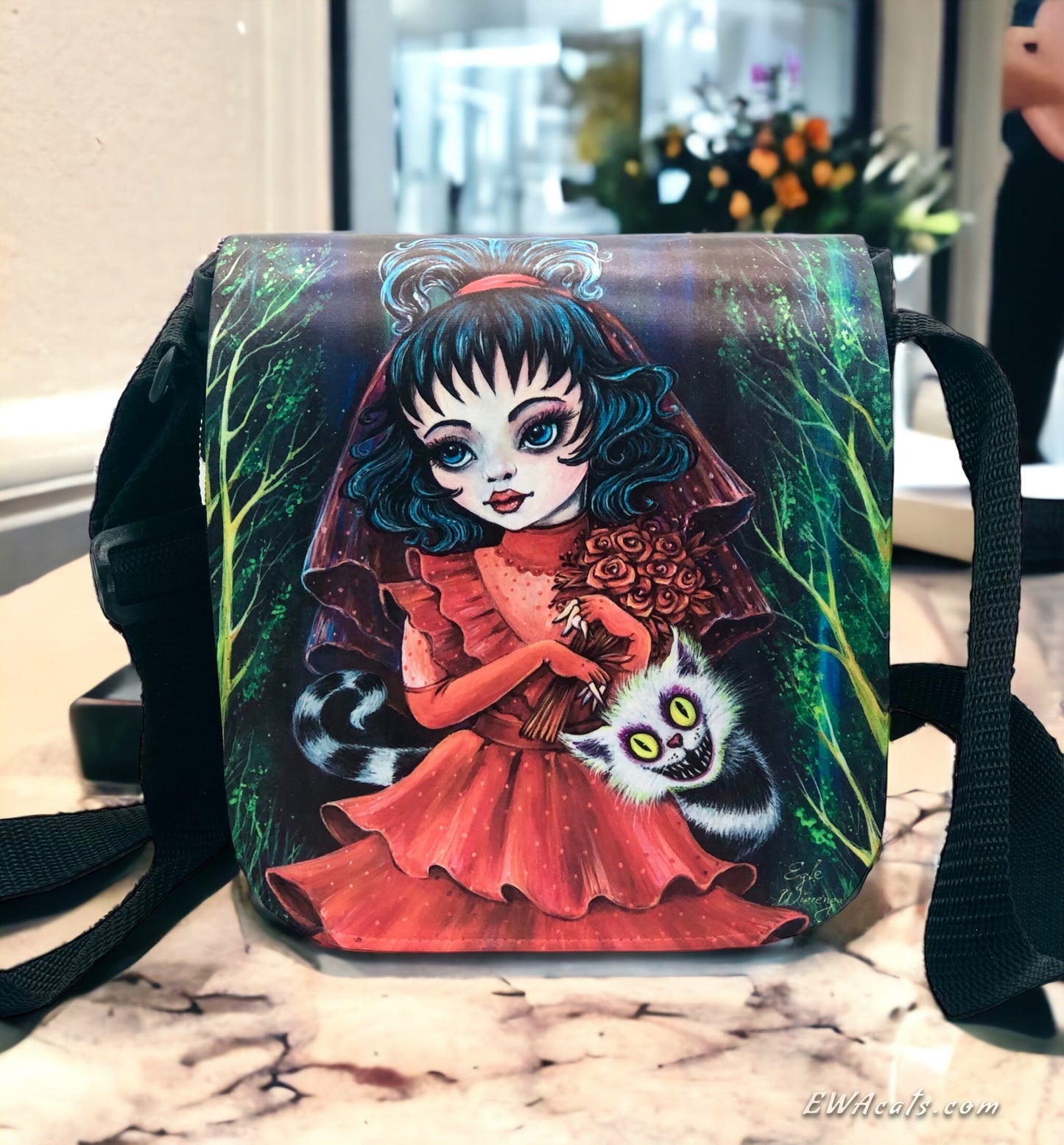 Shoulder Bag "Lydia and Her Beetle Kitty" with a Removable Flap