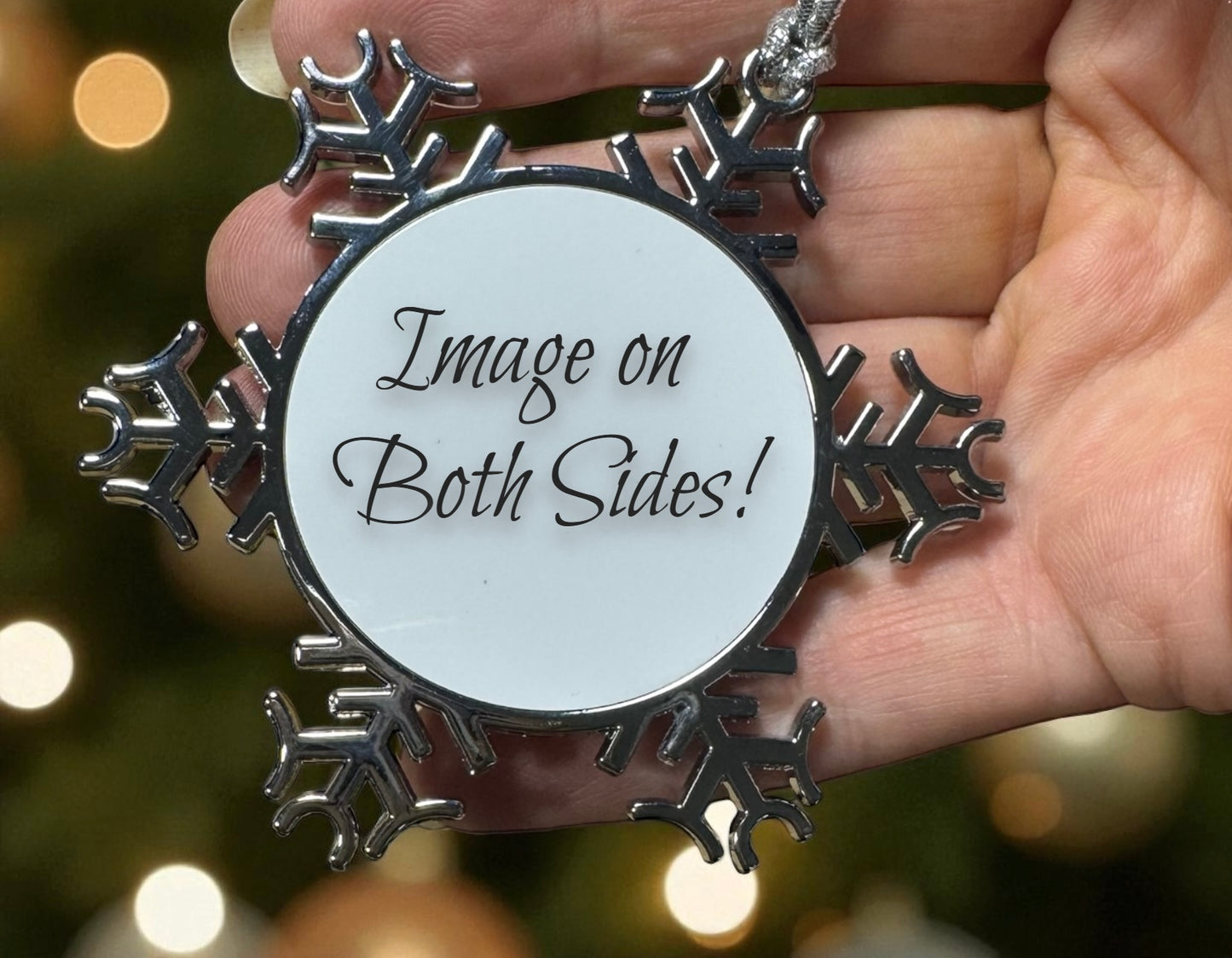 ORNAMENTS 3"x 3" Silver Snowflake Image of Your Choice! *Pick any image from my entire shop* (Image on both sides) See Directions Below