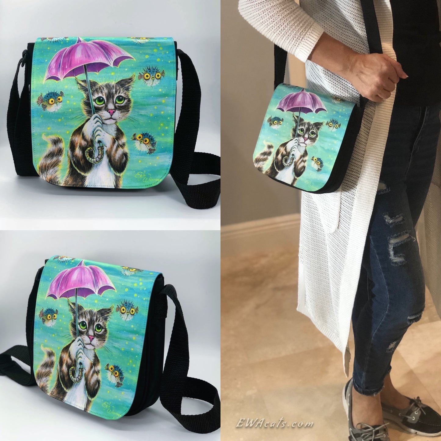 Shoulder Bag "Umbrella Cat" with a Removable Flap