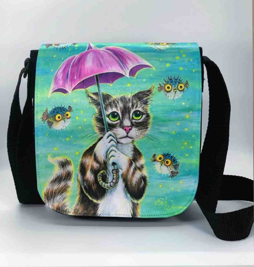 Shoulder Bag "Umbrella Cat" with a Removable Flap