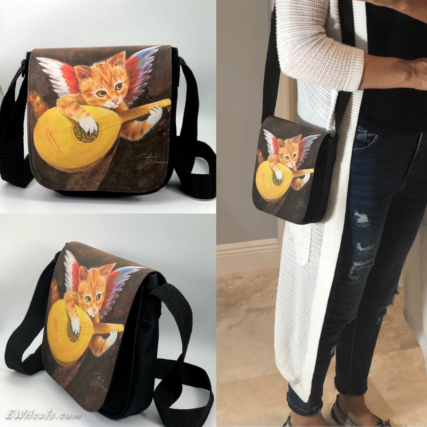 Shoulder Bag "Angiolino Meowsicante" with a Removable Flap