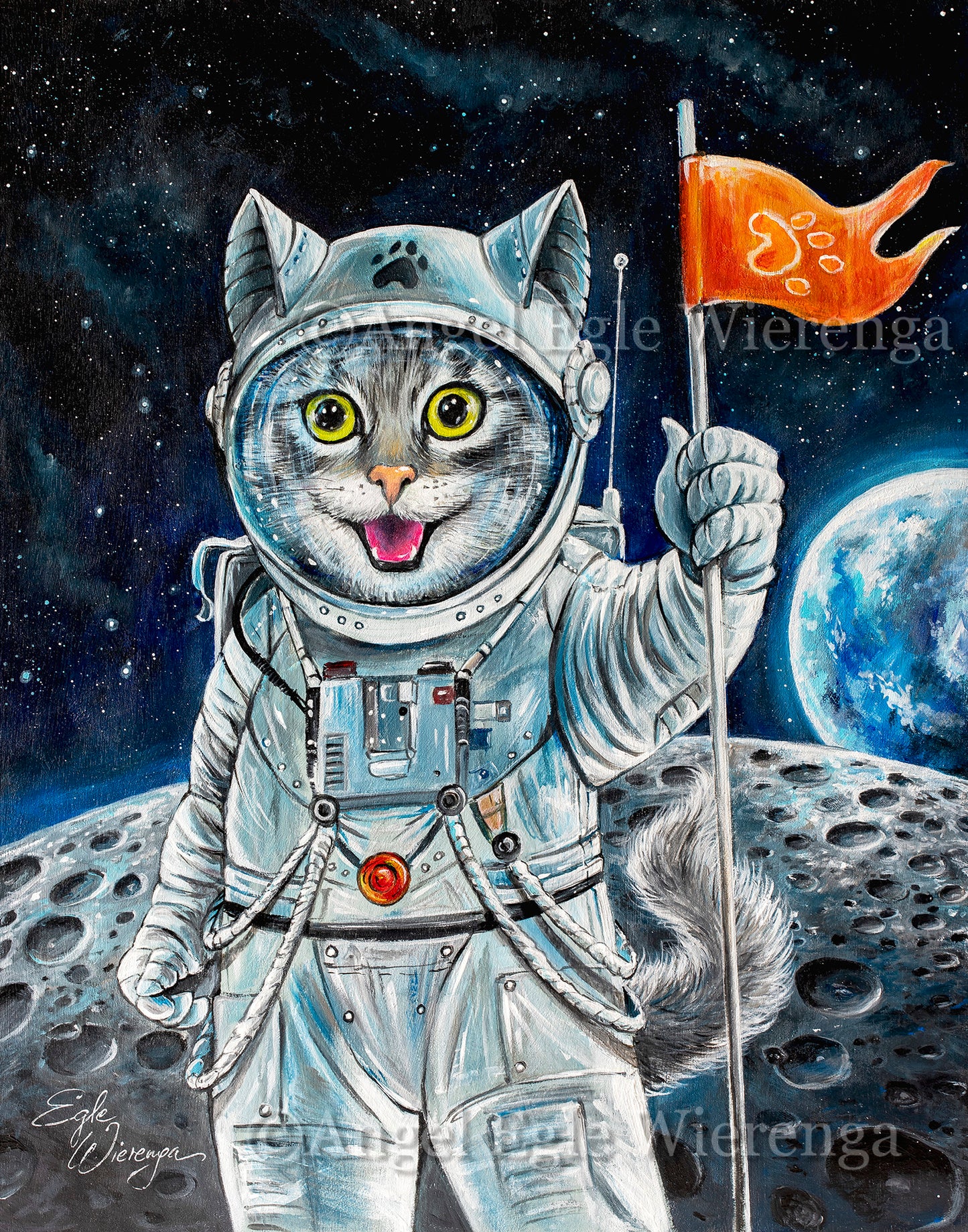 Original Painting "First Cat on the Moon"