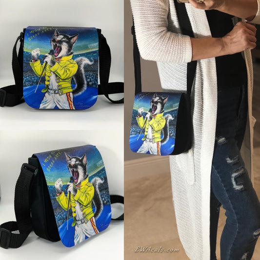 Shoulder Bag "I Meow to Brake Free!" with a Removable Flap