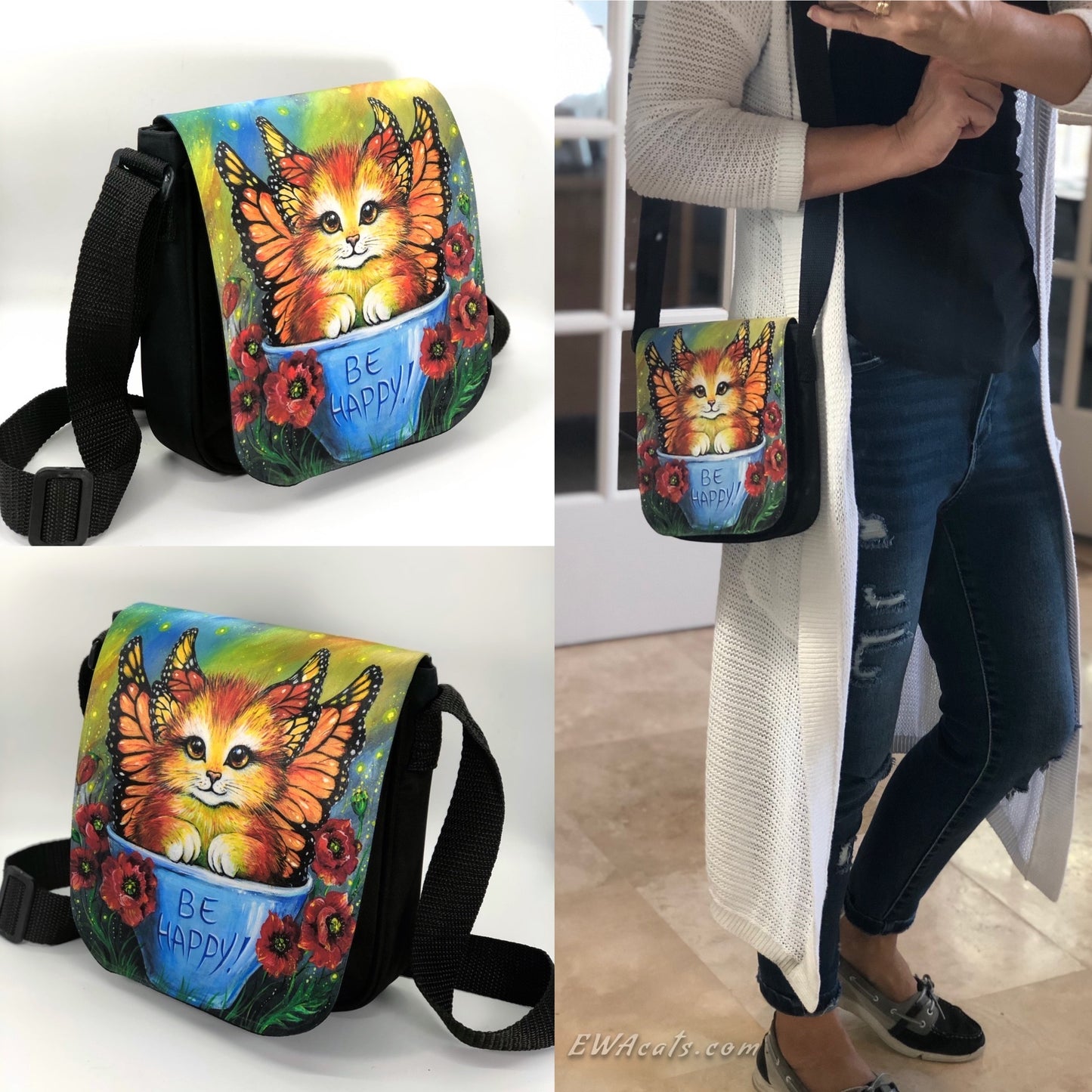 Shoulder Bag "Be Happy!" with a Removable Flap