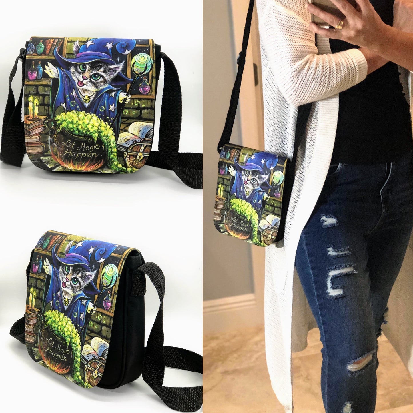 Shoulder Bag "Let Magic Happen!" with a Removable Flap