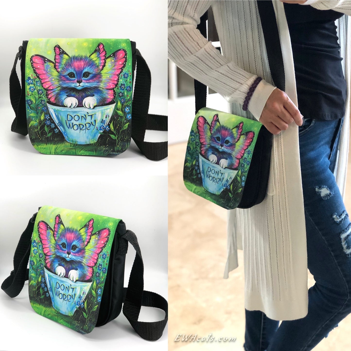 Shoulder Bag "Don't Worry" with a Removable Flap