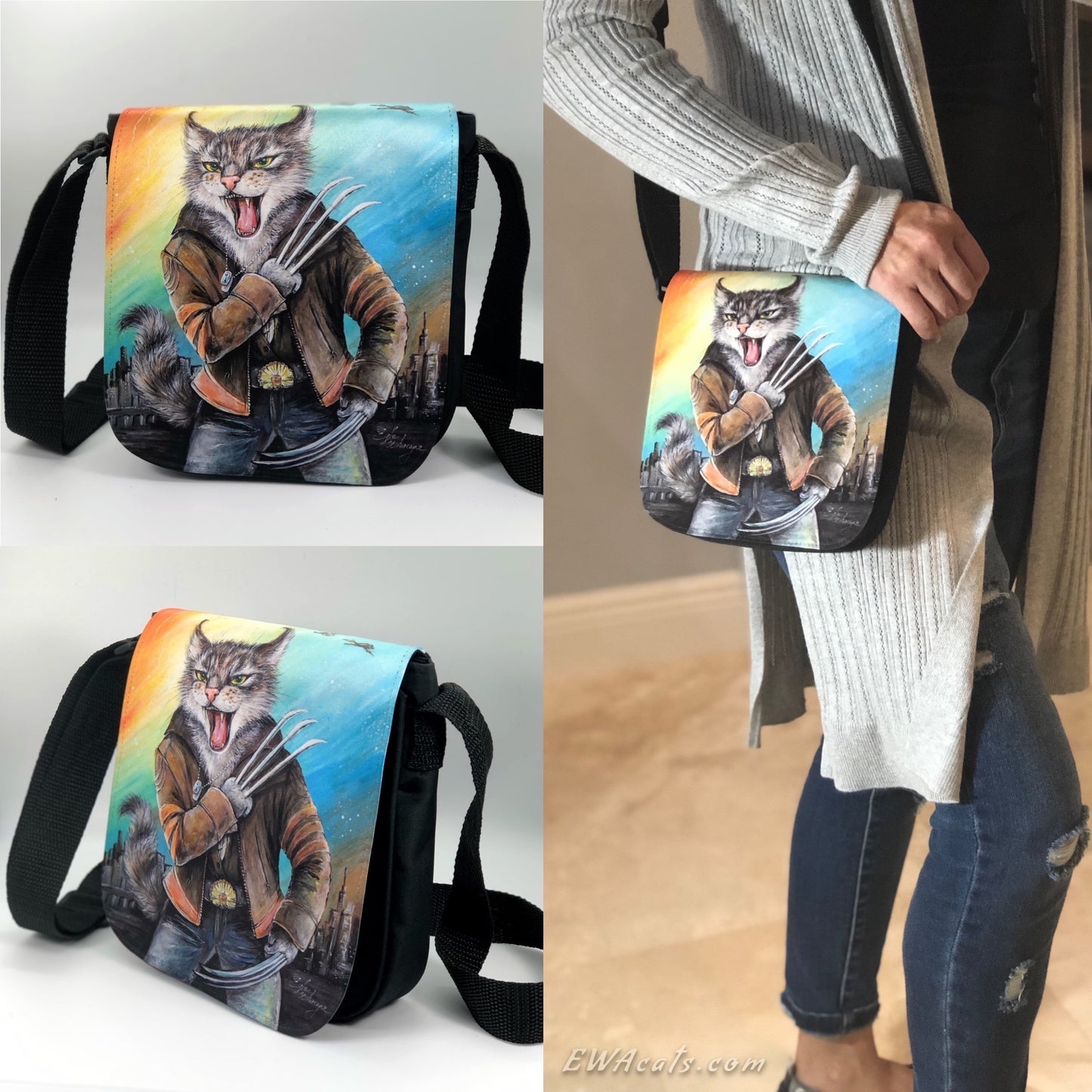 Shoulder Bag "Cat Man Logan" with a Removable Flap