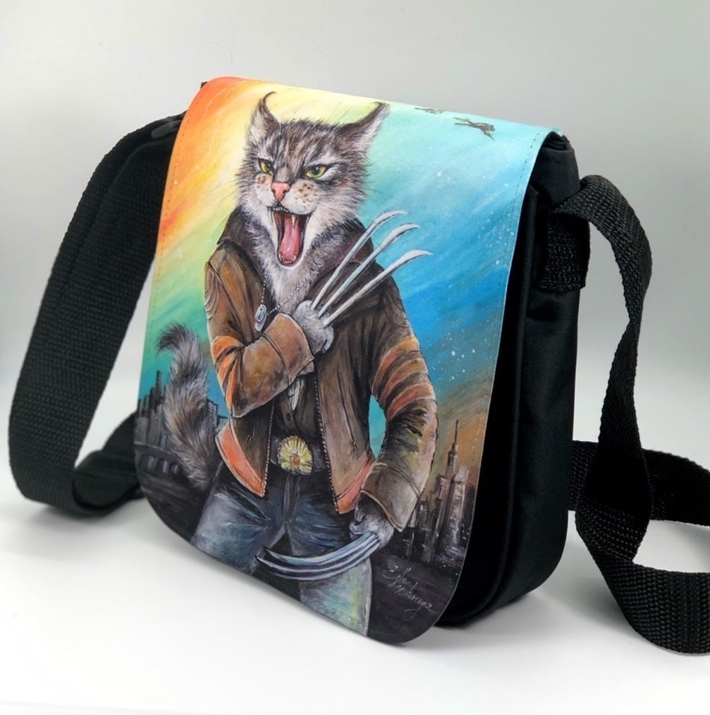 Shoulder Bag "Cat Man Logan" with a Removable Flap