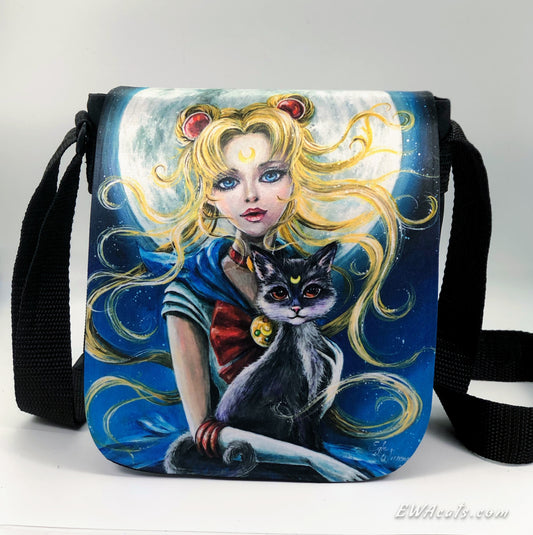 Shoulder Bag "Sailor Moon & Luna" with a Removable Flap
