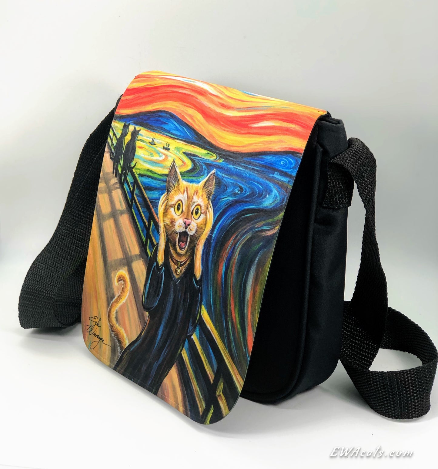 Shoulder Bag "The Cat Scream" with a Removable Flap