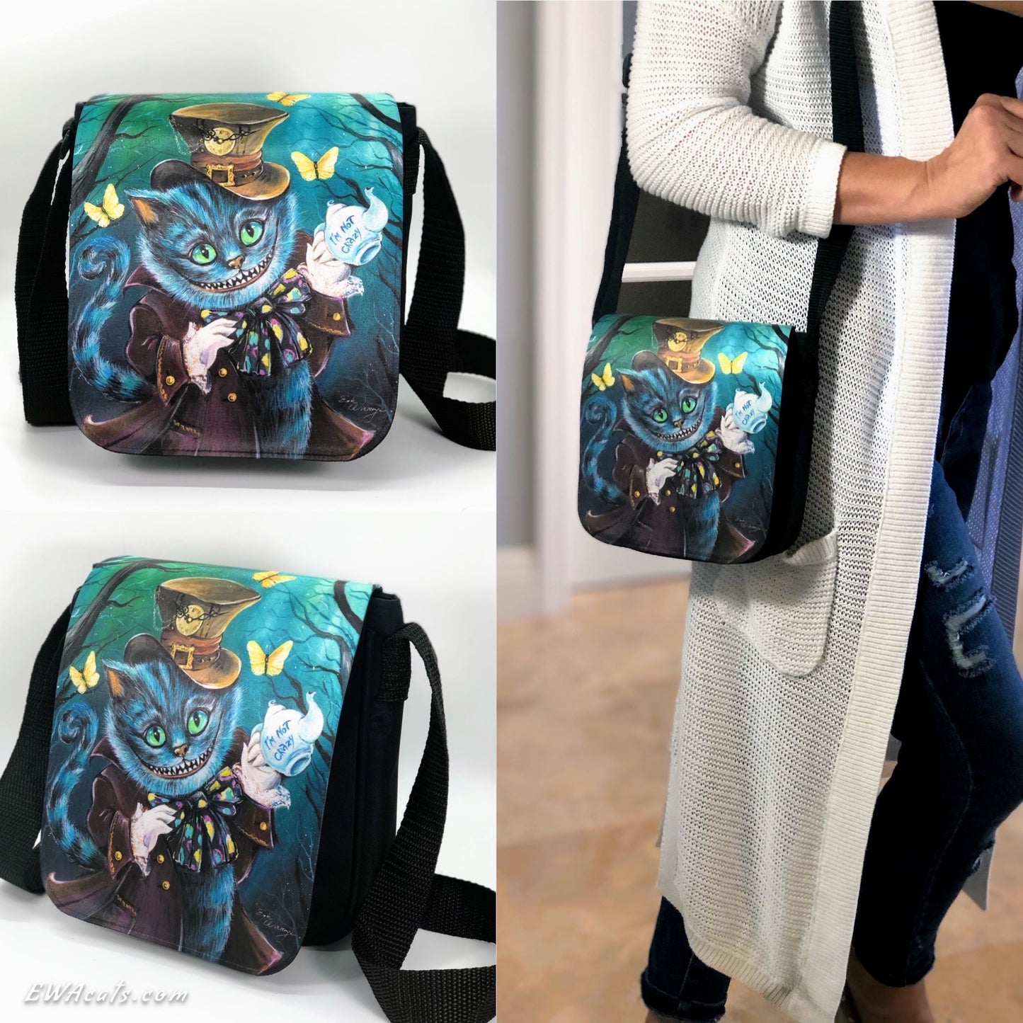 Shoulder Bag "Steampunk Cheshi" with a Removable Flap