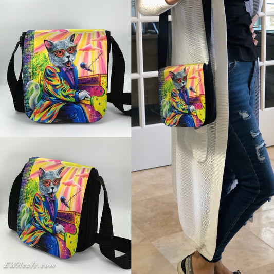 Shoulder Bag "I'm Still Meowing" with a Removable Flap