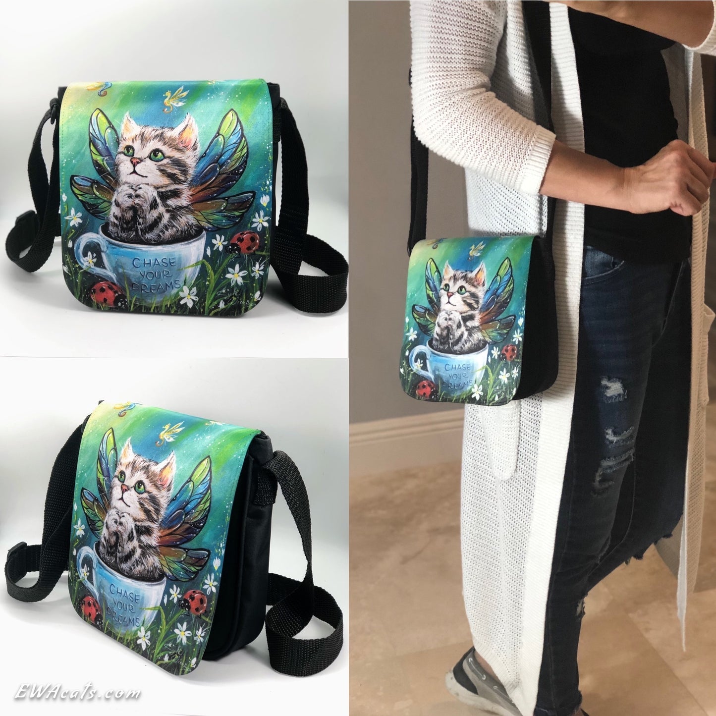 Shoulder Bag "Chase Your Dreams" with a Removable Flap