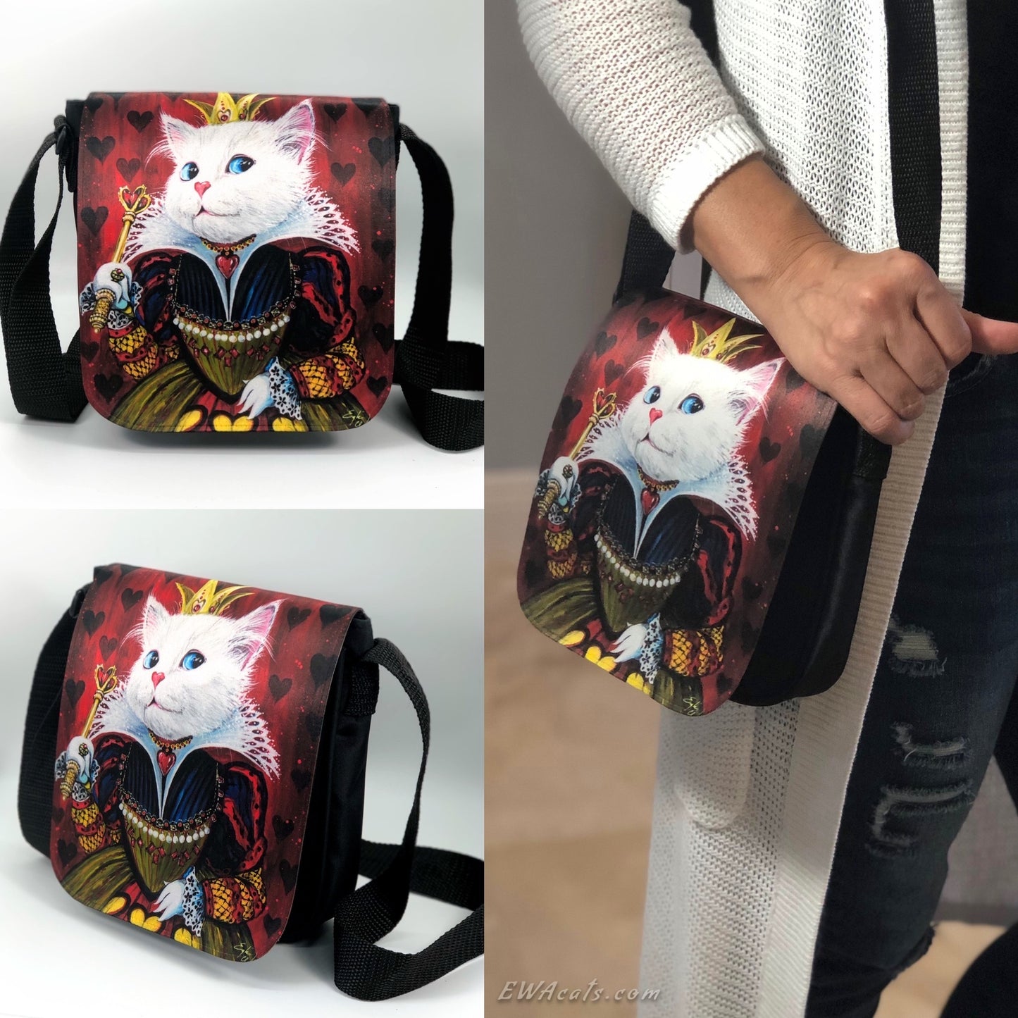 Shoulder Bag "Queen of Cats" with a Removable Flap