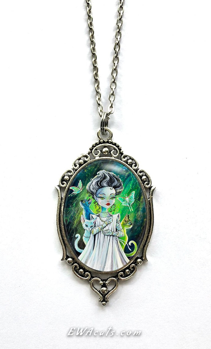 Necklace "Bride of Frankenstein and Her Franken Kitties"