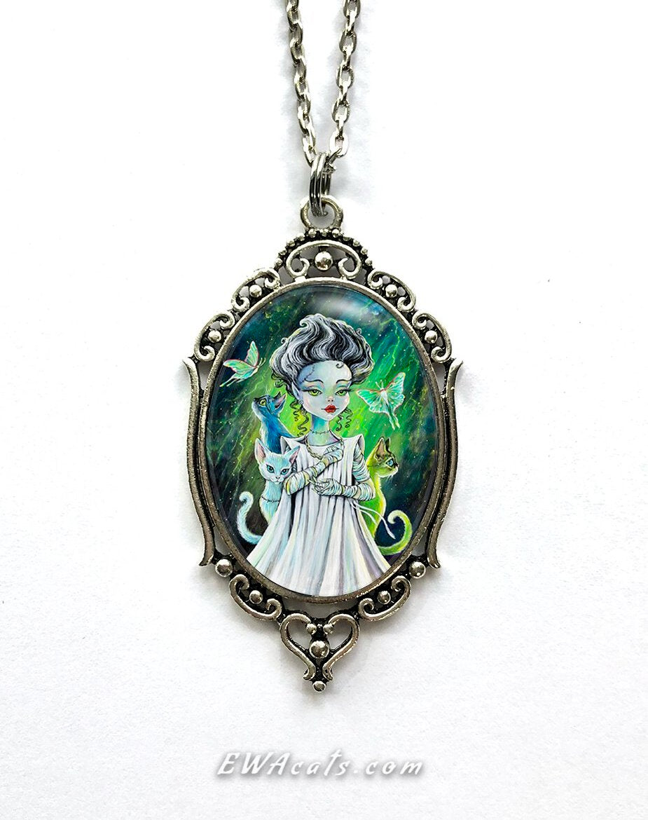 Necklace "Bride of Frankenstein and Her Franken Kitties"