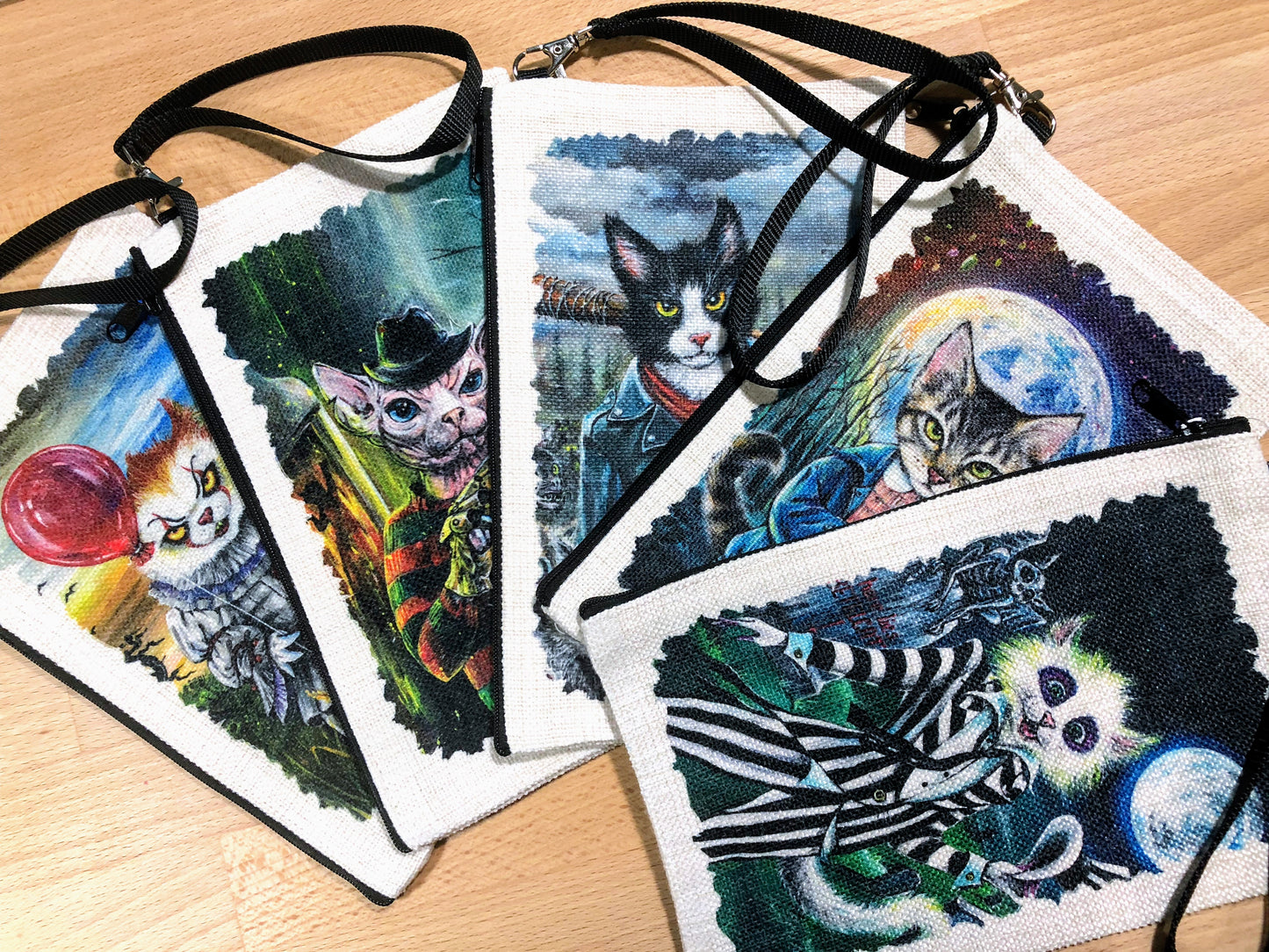 Linen Wallet "KittyWise the Purring Clown"