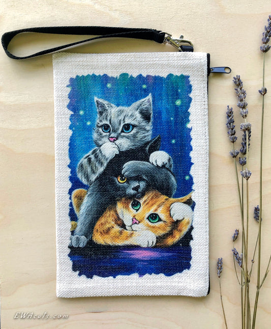 Linen Wallet "Three Wise Kitties"