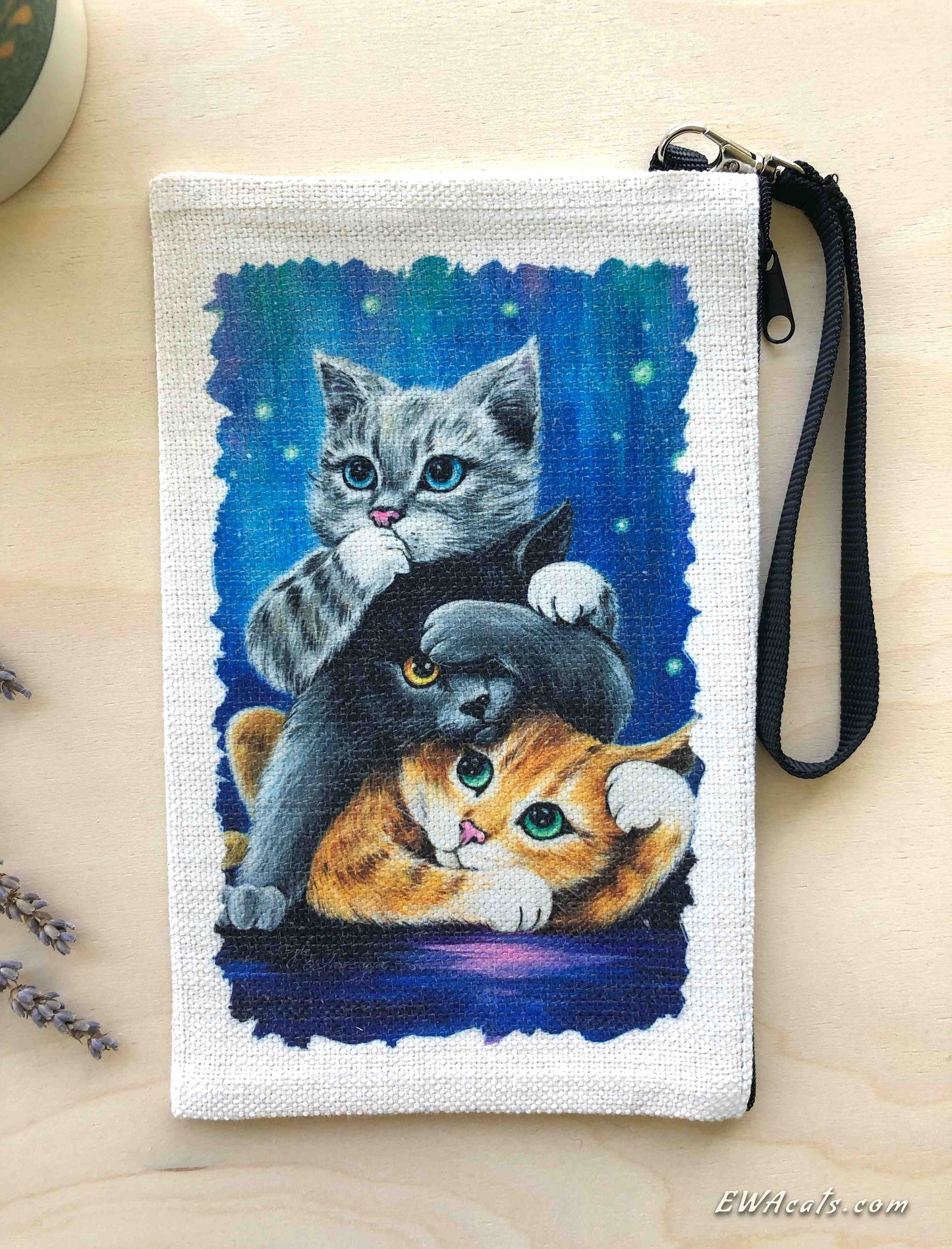 Linen Wallet "Three Wise Kitties"