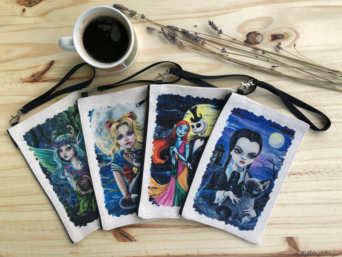 Linen Wallet "Wednesday & her Cat Thursday"